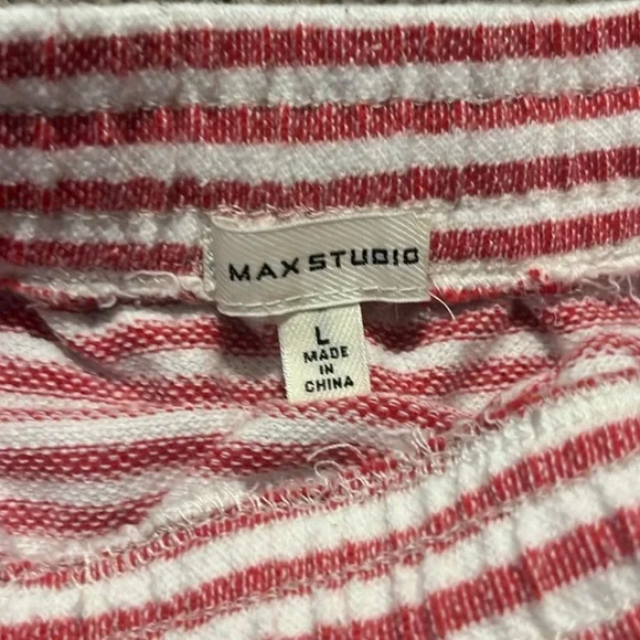 Max Studio Red & White Striped Cotton Skirt with Pockets - Picture 3 of 6